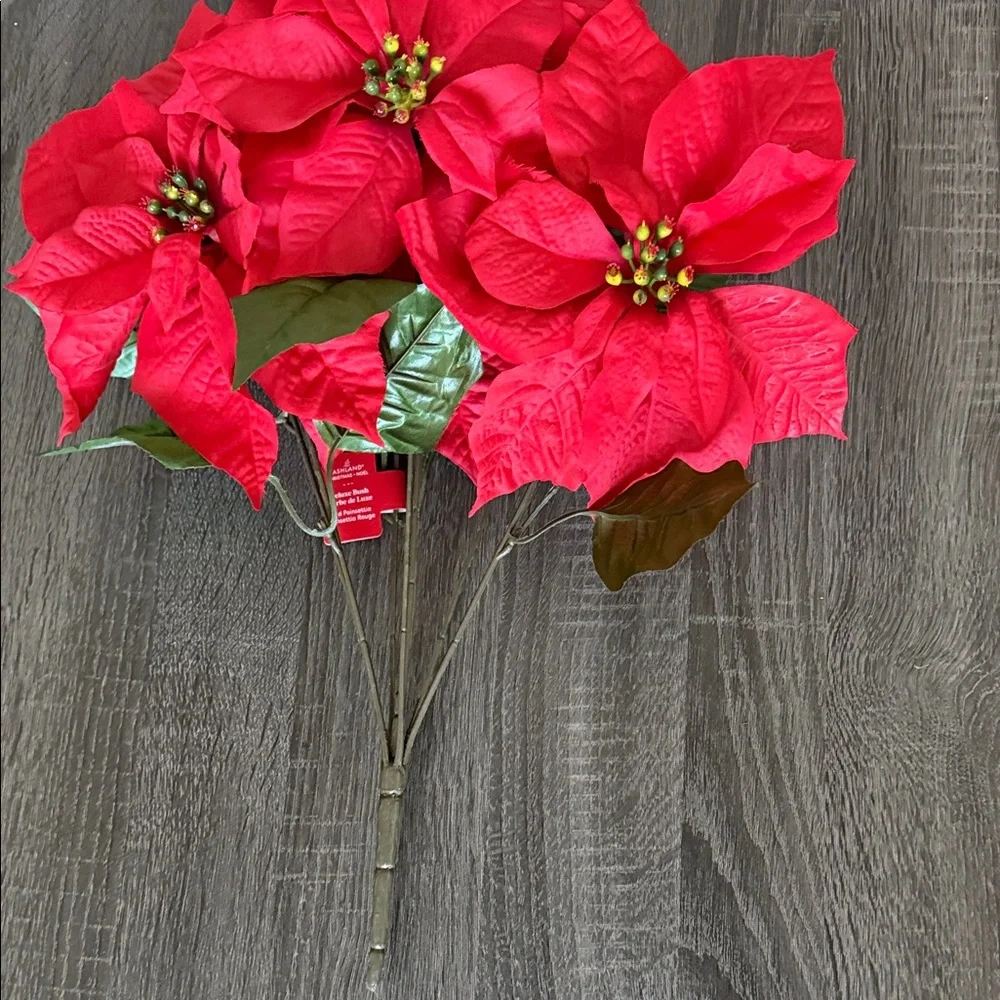 Red Poinsettia Holiday Stem